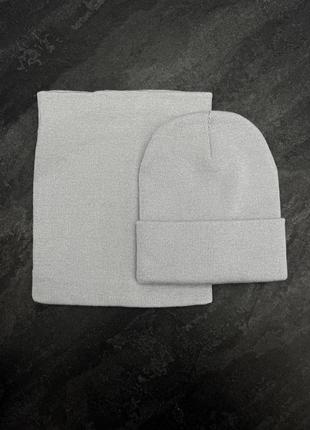 Шапка + шарф комплект мужской зимний серый набор теплый флисовый до -30°с шапка мужская