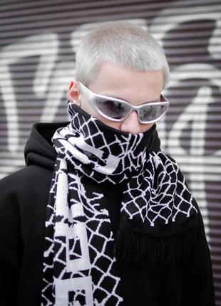 Чоловічий зимовий шарф з бахромою belev чорний-білий чоловічий шарф теплий молодіжний1 фото