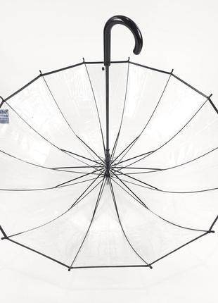 Женский прозрачный зонт-трость полуавтомат с 14 спицами, черная ручка9 фото