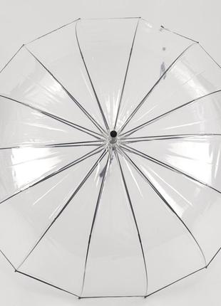 Женский прозрачный зонт-трость полуавтомат с 14 спицами, черная ручка8 фото