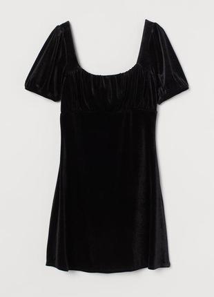 Мини черное бархатистое платье велюровое платье с квадратным вырезом h&amp;m2 фото