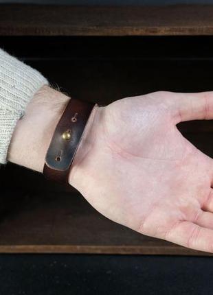 Шкіряний браслет на руку, натуральна шкіра італійський краст, колір вишня1 фото