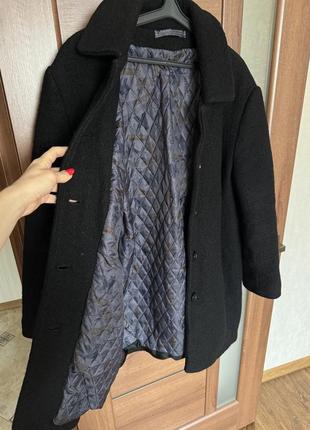 Классическое утепленное, чёрное стильное шерстяное пальто теплое 100% шерсть тренч3 фото