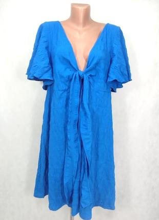 Платье большой размер синий декольте пляжное3 фото
