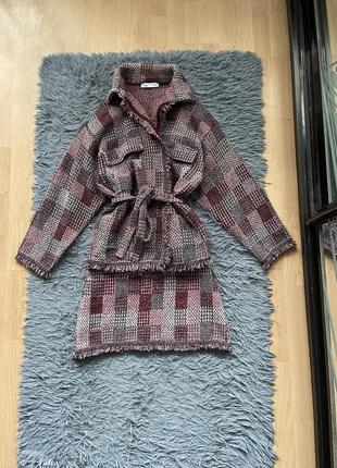 Zara стильный твидовый костюм жакет пиджак блейзер + юбка из свежих коллекций1 фото