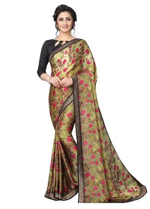 Шелковое индийское сари с цветочным принтом