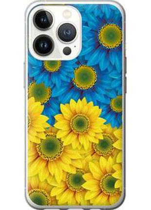 Чехол на iphone 13 pro жёлто-голубые цветы из пластика fch_0006817