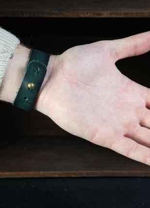 Шкіряний браслет на руку, натуральна шкіра італійський краст, колір зелений2 фото