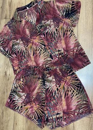 Домашняя одежда комплект шорты+рубашка пижама в тропический принт2 фото