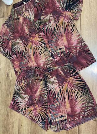 Домашняя одежда комплект шорты+рубашка пижама в тропический принт7 фото
