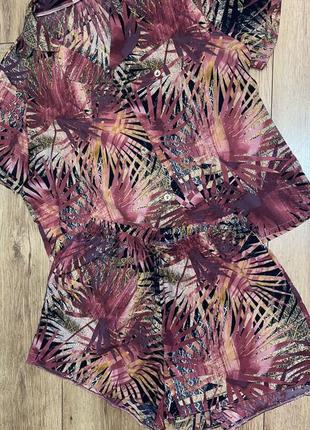 Домашняя одежда комплект шорты+рубашка пижама в тропический принт6 фото