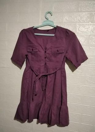 Платье, платье красивого нежного фиолетового цвета с коротким рукавом1 фото