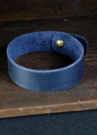 Кожаный браслет на руку, натуральная винтажная кожа, цвет синий3 фото