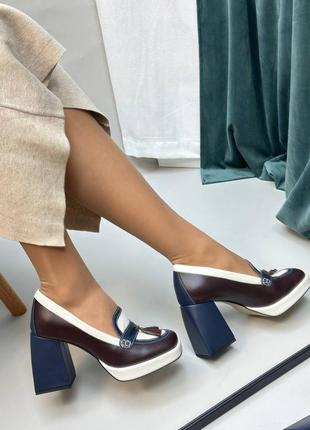 Эксклюзивные туфли из итальянской кожи женские на каблуке платформе1 фото