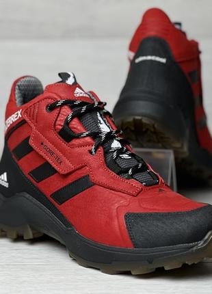 Спортивные кожаные ботинки, кроссовки зимние термо adidas terrex gore-tex red4 фото