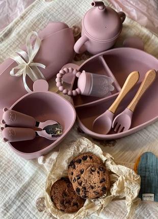 Набор детской силиконовой посуды медвежонок (9 позицій)