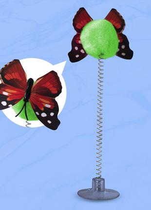 Дразнилка для котів метелик на пружинці, світло-зелена кулька