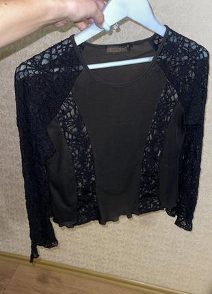 Блуза с кружевом кофта черная