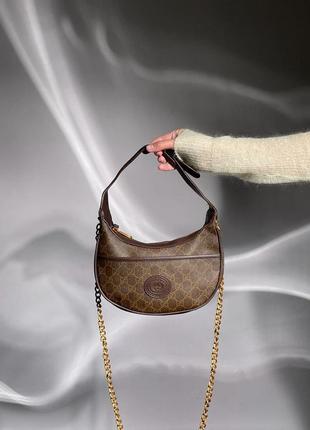 Сумка gucci marmont half-moon-shaped mini bag brown4 фото