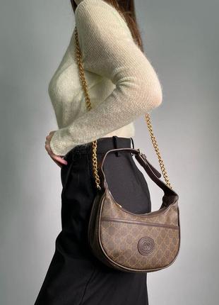 Сумка gucci marmont half-moon-shaped mini bag brown7 фото