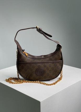 Сумка gucci marmont half-moon-shaped mini bag brown3 фото