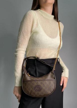 Сумка gucci marmont half-moon-shaped mini bag brown6 фото