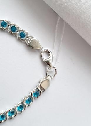 Серебряный браслет на руку арабка с голубыми камнями 18 см серебро 925 пробы бр1к3 7.56г6 фото