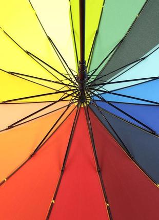 Зонтик трость полуавтомат 16 спиц для мальчика, девочки с системой антиветер, разноцветный, радуга4 фото