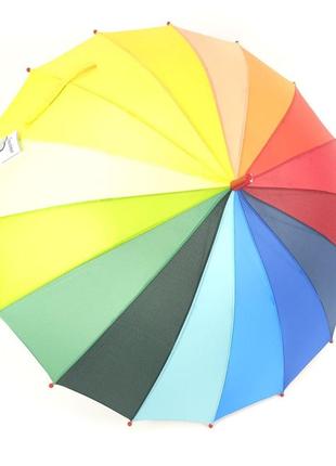 Зонтик трость полуавтомат 16 спиц для мальчика, девочки с системой антиветер, разноцветный, радуга7 фото