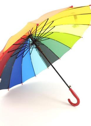 Зонтик трость полуавтомат 16 спиц для мальчика, девочки с системой антиветер, разноцветный, радуга2 фото