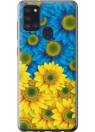 Чехол на samsung galaxy a21s a217f жёлто-голубые цветы из пластика fch_0006839