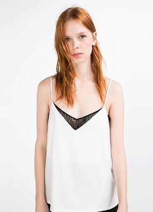 Топ,майка с кружевом,в бельевом стиле zara,36/s