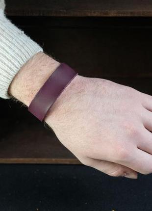 Кожаный браслет на руку, натуральная кожа итальянский краст, цвет бордо4 фото