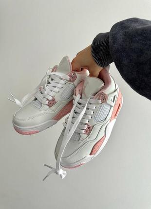 Замечательные женские кроссовки nike air jordan 4 retro pink oreo premium белые с розовым6 фото