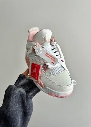 Замечательные женские кроссовки nike air jordan 4 retro pink oreo premium белые с розовым3 фото