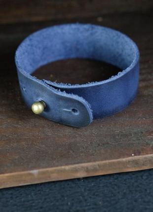 Кожаный браслет на руку, натуральная кожа итальянский краст, цвет синий3 фото