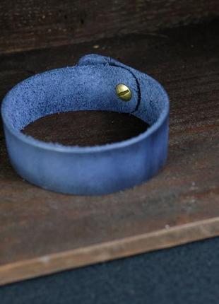 Шкіряний браслет на руку, натуральна шкіра італійський краст, колір синій1 фото