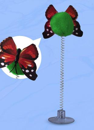 Дразнилка для котов "бабочка на пружинке", зеленый шарик