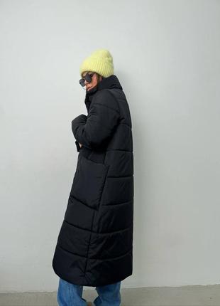 Шикарная длинная стеганая куртка пальто с капюшоном свободная оверсайз оливковая коричневая бежевая синяя черная белая зелёная  парка пуховик6 фото