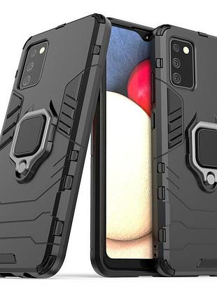 Чехол fiji ring для samsung galaxy a02s (a025) бронированный бампер с кольцом черный