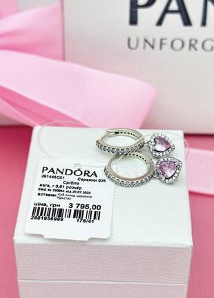Pandora срібні сережки з блискучими серцями