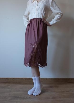 Винтажная нижняя юбка подюбник с разрезом и кружевом2 фото