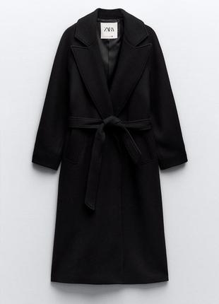 Пальто зара zara с шерстью теплое с поясом поясом поясом2 фото
