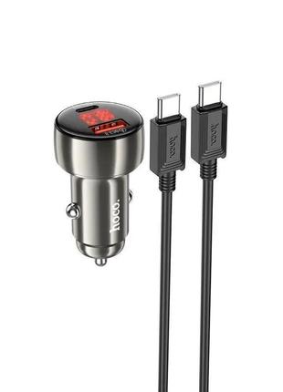 Адаптер автомобильный hoco type-c to type-c cable leader dual-port car charger with digital display set z50 |1