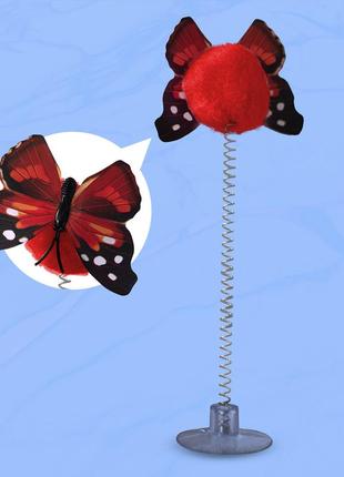Дразнилка для котов "бабочка на пружинке", красный шарик