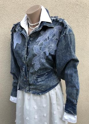 Винтаж,джинсовый,волновка жакет,пиджак,куртка, аппликация,j.carrel.3 фото