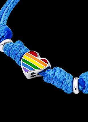 Браслет на шнурку серце кольорове з різнобарвною емаллю2 фото