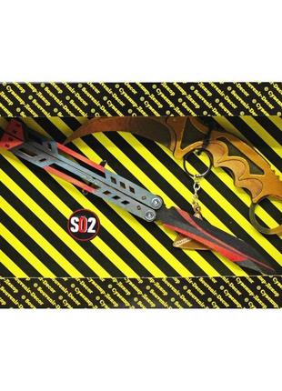 Набір сувенірних ножів дерев'яних so-2 "бабочка black widow & керамбіт gold" so2-12-b