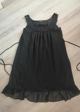 Коктейльное чёрное нарядное платье мини лето