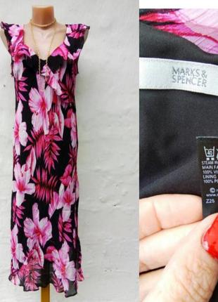 Красивое черное шифоновое лёгкое платье в принт розовые цветы 🌺 mark's & spenser.